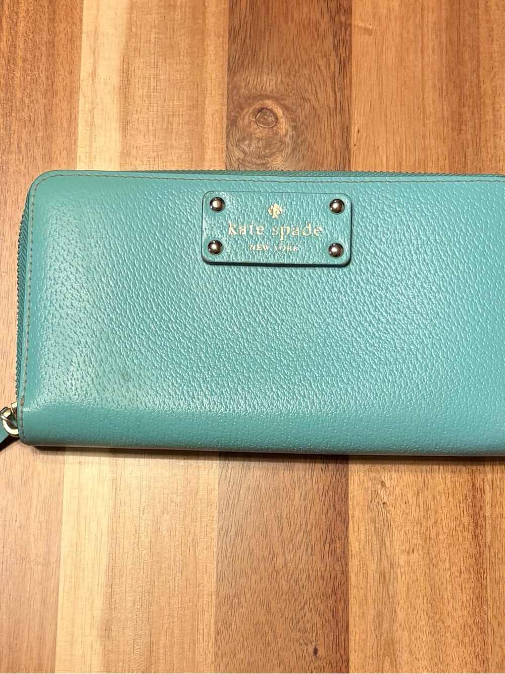 kate spade turquoise zip-around pebble leather wallet